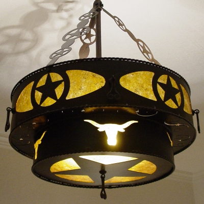 Western steel and mica chandelier.